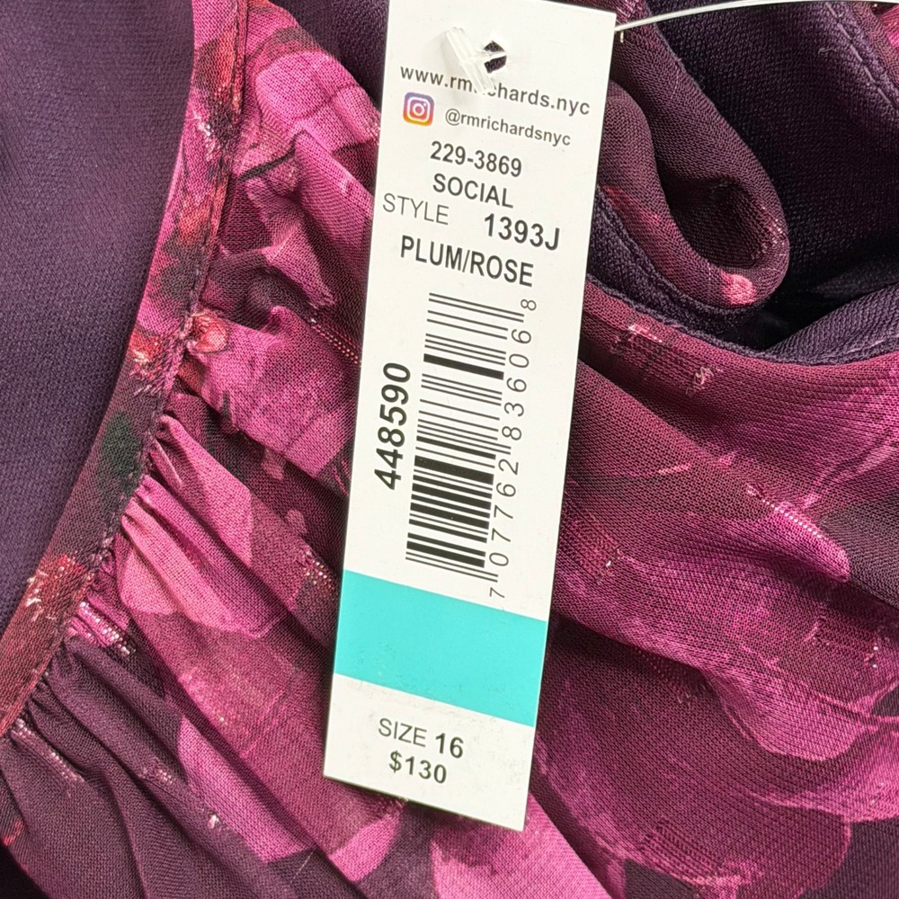 NWD R&M Richards Plum Rose Floral Halter Keyhole Chiffon Gown Maxi Dress Size 16 - Picture 10 of 16